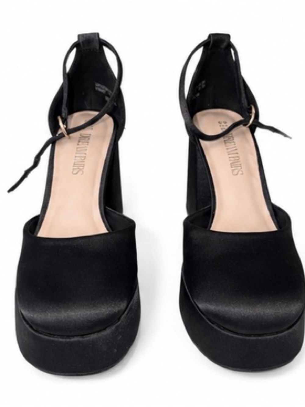 Dream Pairs Black Satin Platform Ankle-Strap Heels